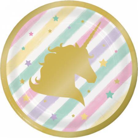 PIATTO TORTA UNICORNO GOLD 18 CM 8 PZ