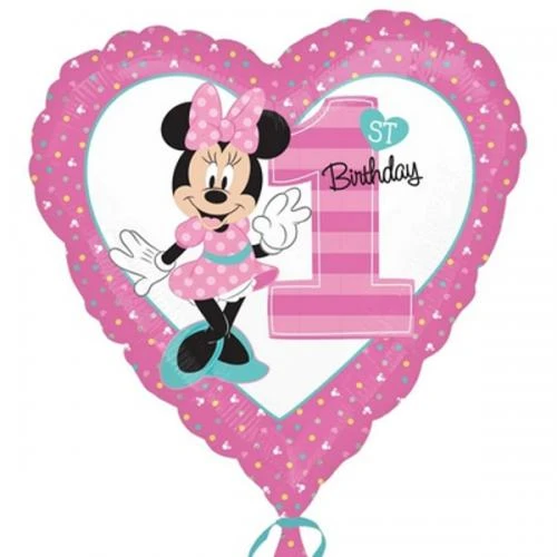 PALLONCINO CUORE MINNIE PRIMO COMPLEANNO GONFIABILE AD ELIO (45 CM CIRCA) 1 PZ