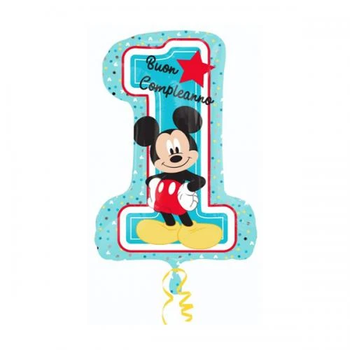PALLONCINO NUMERALE 1 BOY CON TOPOLINO GONFIABILE AD ELIO ( 77 CM CIRCA) 1 PZ