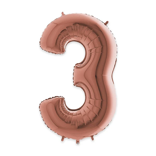 PALLONCINO NUMERO 3 ROSA GOLD DA 35 CM GONFIABILE AD ARIA 1 PZ
