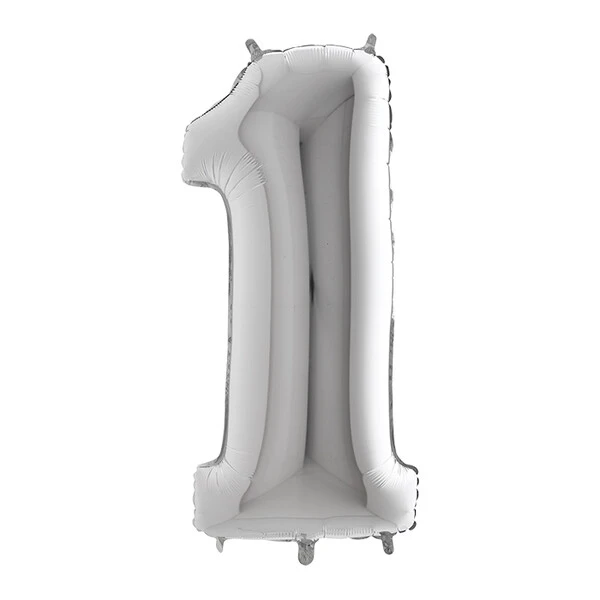 PALLONCINO NUMERO 1 ARGENTO 100 CM GONFIABILE AD ELIO 1 PZ
