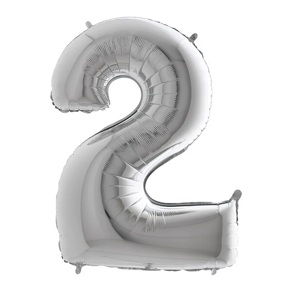PALLONCINO NUMERO 2 ARGENTO 100 CM GONFIABILE AD ELIO 1 PZ