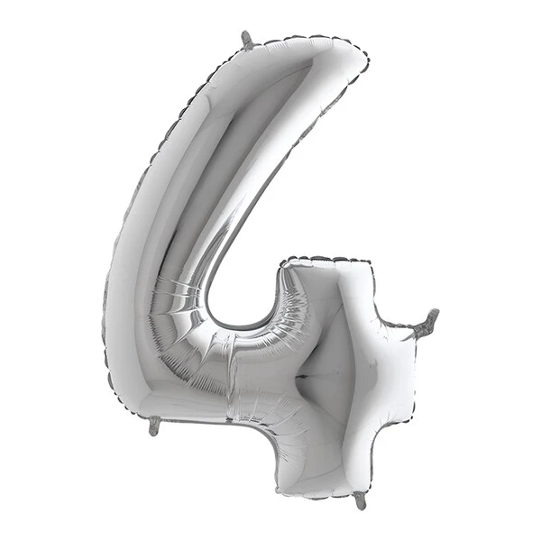 PALLONCINO NUMERO 4 ARGENTO 100 CM GONFIABILE AD ELIO 1 PZ