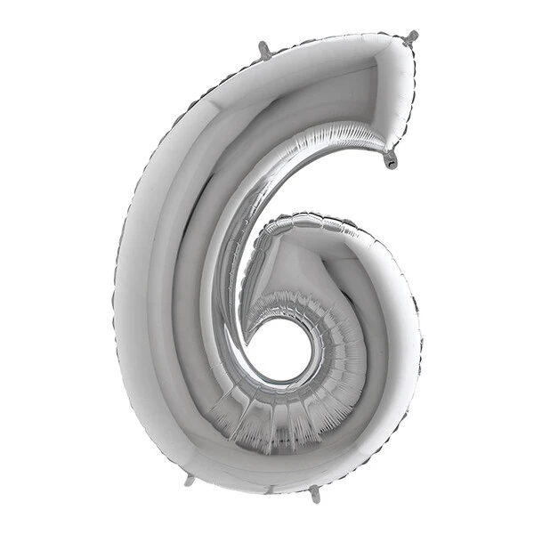 PALLONCINO NUMERO 6 ARGENTO 100 CM GONFIABILE AD ELIO 1 PZ