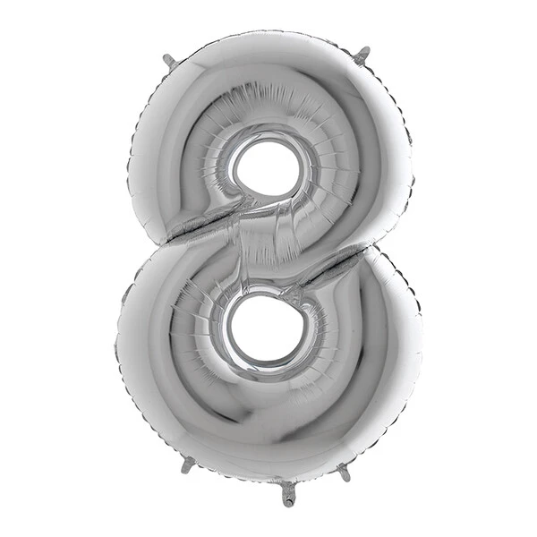 PALLONCINO NUMERO 8 ARGENTO DA 35 CM GONFIABILE AD ARIA 1 PZ