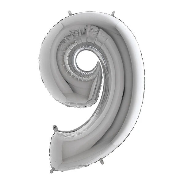 PALLONCINO NUMERO 9 ARGENTO 100 CM GONFIABILE AD ELIO 1 PZ