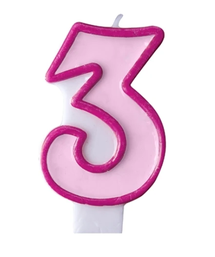 CANDELA ROSA NUMERO -3-   7 CM  1 PZ