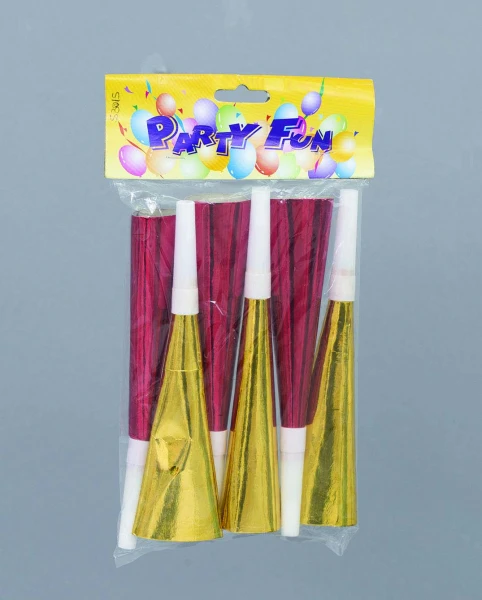 "NATALE" 6 TROMBETTE CM 19.5 ORO E ROSSO ASSORTITI