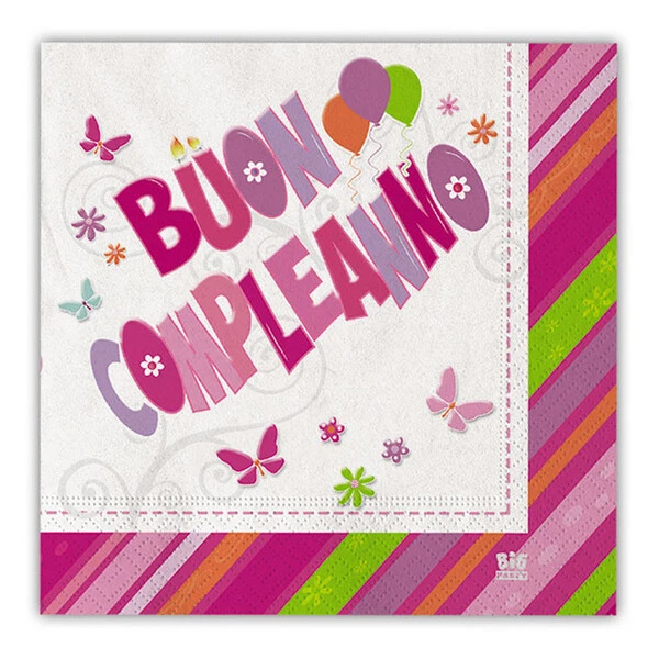 20 TOVAGLIOLI BUON COMPLEANNO GIRL 33X33 CM