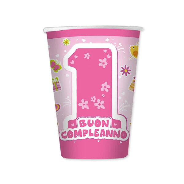 8 BICCHIERI PRIMO COMPLEANNO GIRL 20 CC