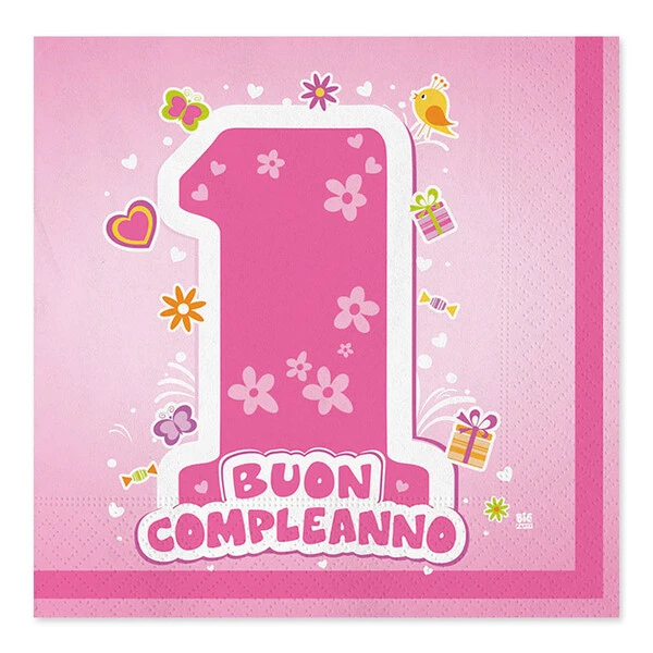 20 TOVAGLIOLI PRIMO COMPLEANNO GIRL 33X33 CM