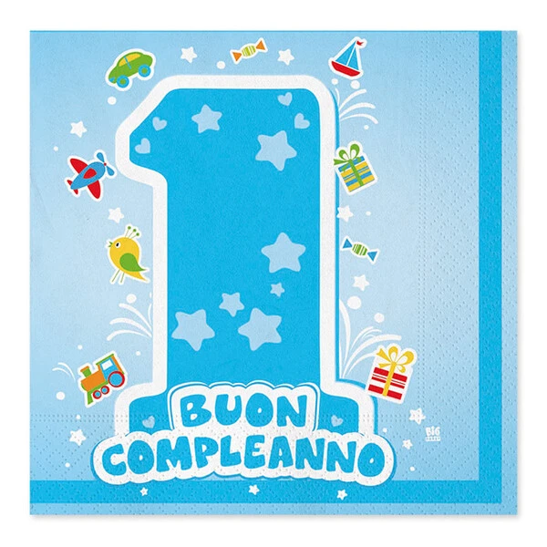 20 TOVAGLIOLI PRIMO COMPLEANNO BOY 33X33 CM