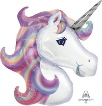 PALLONCINO IN FOIL SAGOMA TESTA UNICORNO PASTEL GONFIABILE AD ELIO
