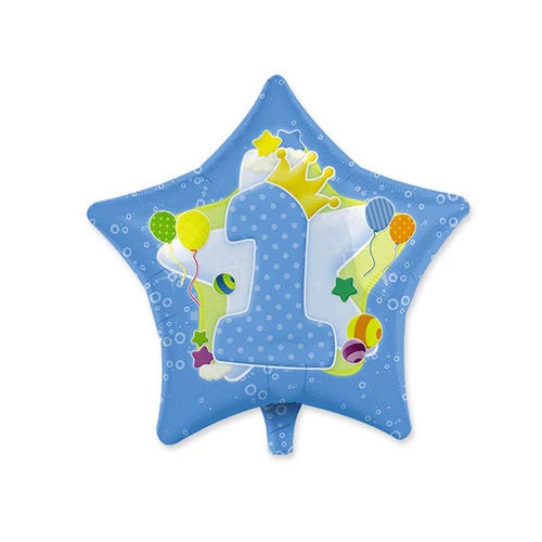 PALLONCINO PRIMO COMPLEANNO IN FOIL STELLA CON NUMERO 1 GONFIABILE AD ELIO 45 CM