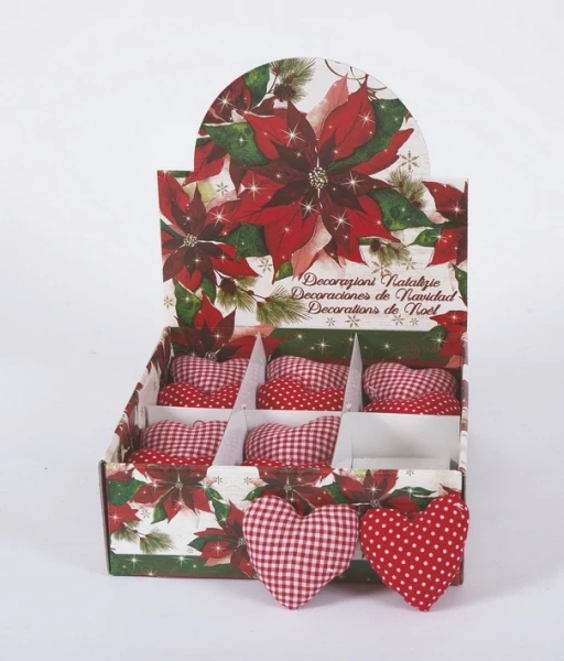 "NATALE"DISP.CUORE CM.8X10H TESSUTO ROSSO COUNTRY 2 MODELLI ASS.