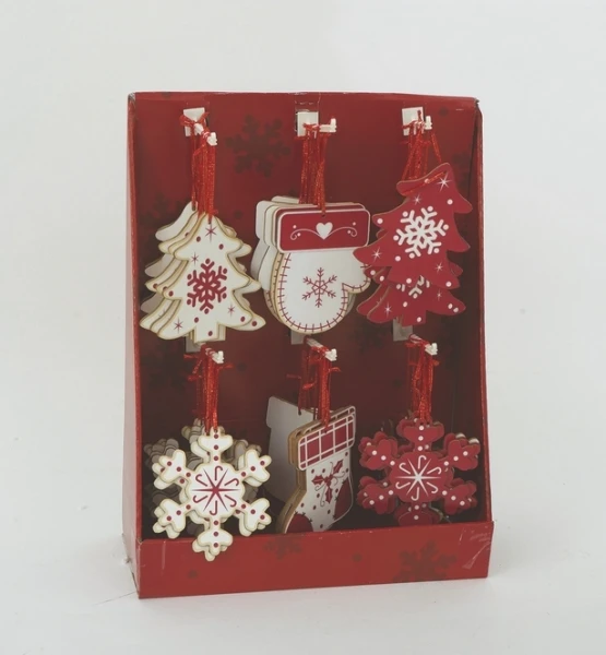 "NATALE" DISP.GUANTO/ALBERO/FIOCCO NEVE/CALZA CM.11 ROSSO E BIANCO MOD.ASS.