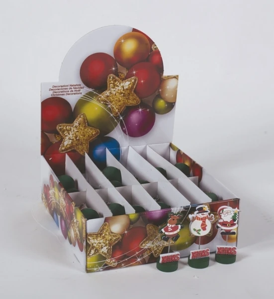 "NATALE" SEGNAPOSTO LEGNO CM.11H SU BASE C/SCRITTA XMAS MOD.ASS.IN ESPOSITORE