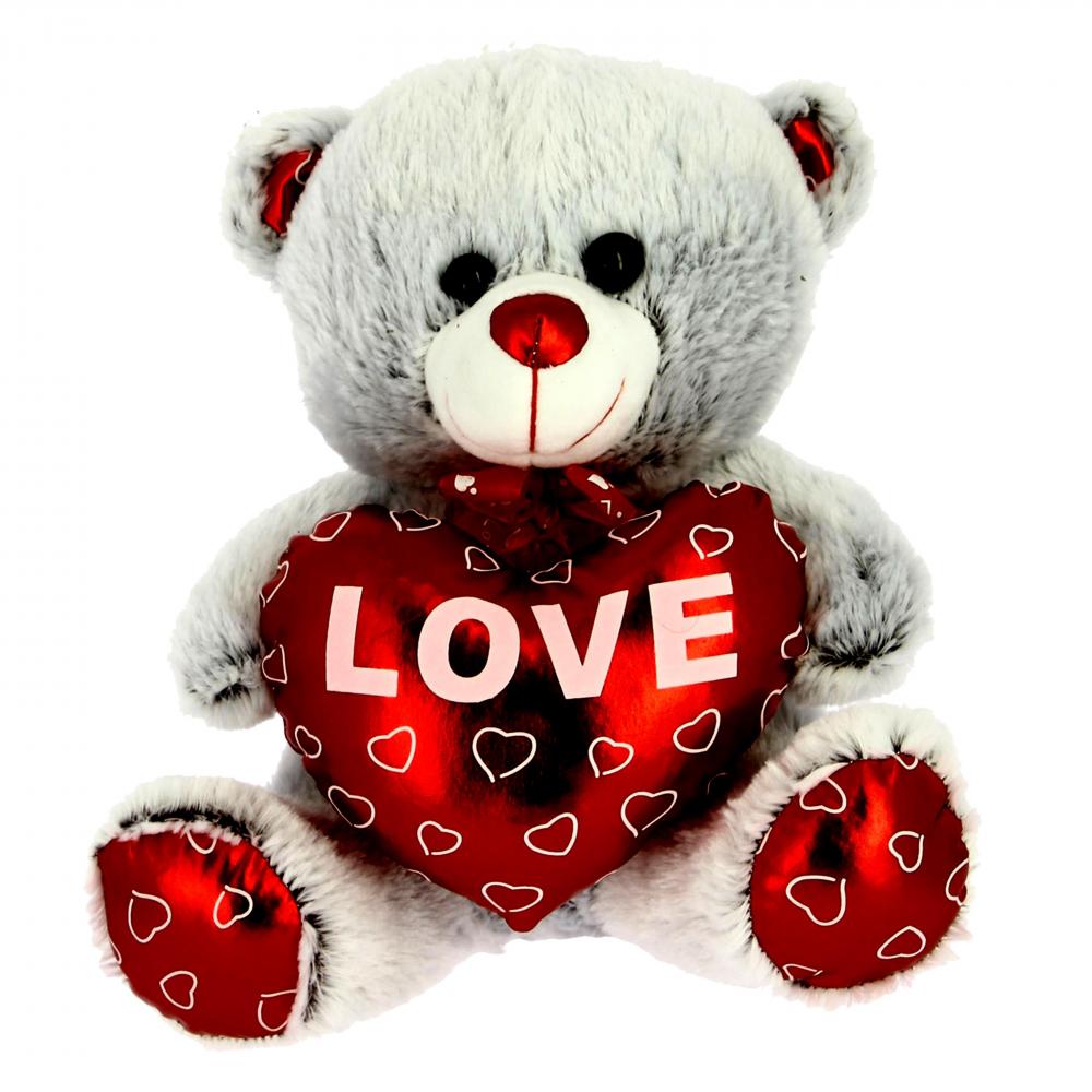 B5427-Peluche orso grigio con cuore rosso 45 cm 