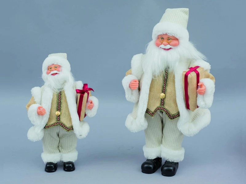 "NATALE" BABBO NATALE VESTITO CREMA CON PELLICCIA CM 30 CARILLON MOVIMENTO E MUSICA
