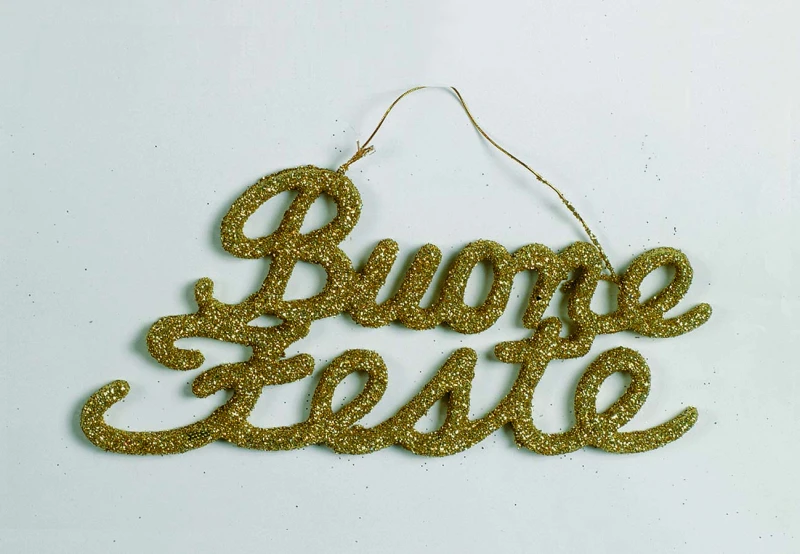 "NATALE" BUONE FESTE ORO GLITTERATO CM 21