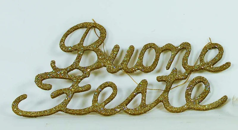 "NATALE" BUONE FESTE ORO GLITTERATO CM 44