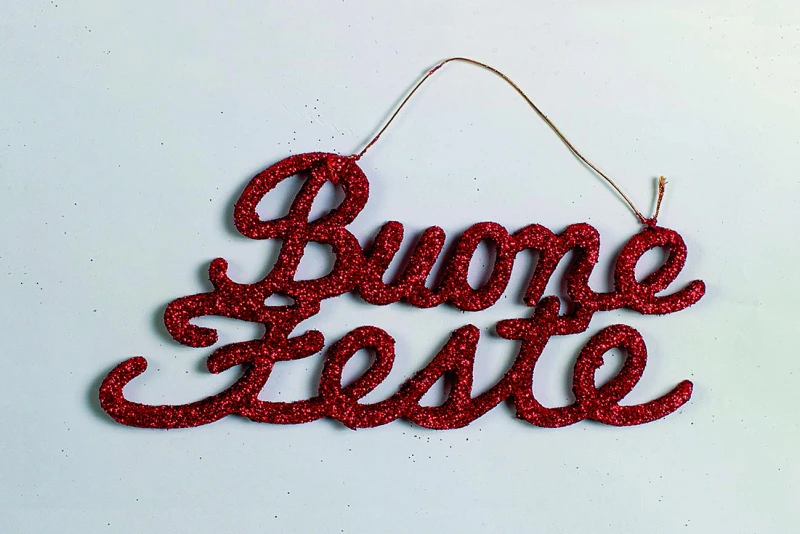 "NATALE" BUONE FESTE ROSSO GLITTERATO CM 44