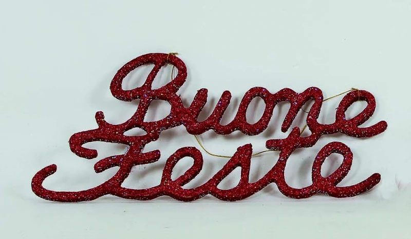 "NATALE" BUONE FESTE ROSSO GLITTERATO CM 44