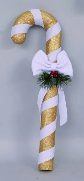 "NATALE" Bastone polistirolo oro cm 12x21x66 oro decorazione fascia bianca e fiocco