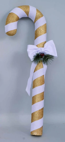"NATALE" Bastone polistirolo oro cm 15X29X89 oro decorazione fascia bianca e fiocco