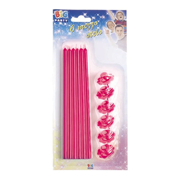 CANDELA MATITA FUCSIA 20 CM 6 PZ PER CONFEZIONE