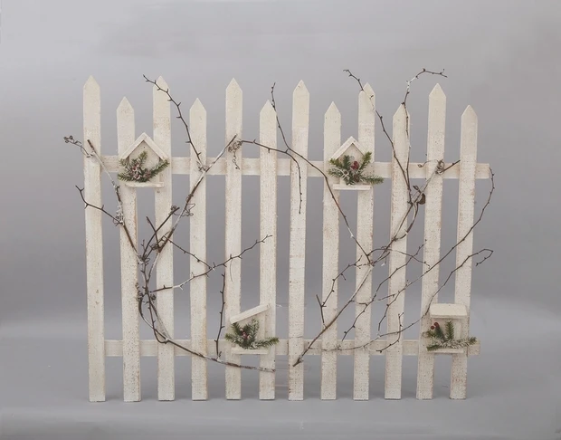 "NATALE" STACCIONATA LEGNO BIANCA IRIDE CM.80X98 DEC/BACCHE E RAMETTI