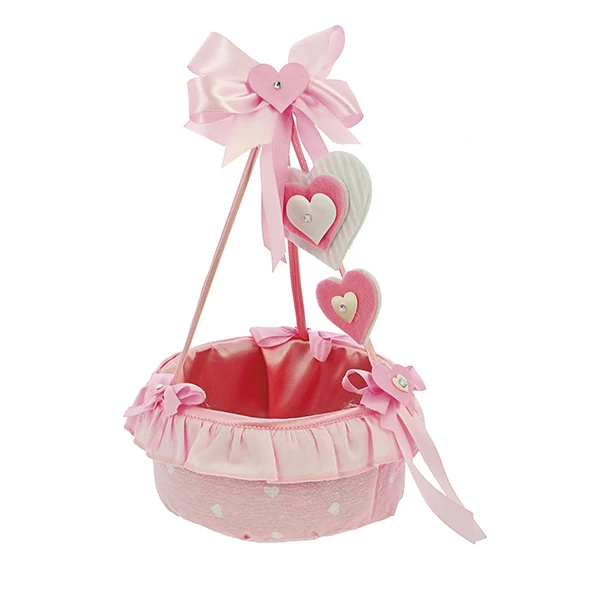 CESTINO NASCITA PORTACONFETTI STOFFA CON CUORI 16X27 -ROSA   
