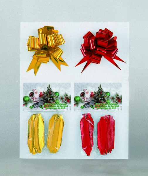 "NATALE" COCCARDA CON TIRANTE ASSORTITI ORO E ROSSO METALLIZZATO  
