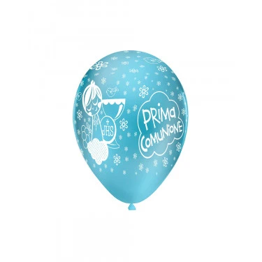 PALLONCINO LATTICE AZZURRO CON STAMPA COMUNIONE ( 30 CM CIRCA) 100 PZ