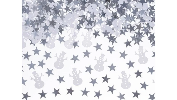 "NATALE" CORIANDOLI DA TAVOLA SAGOMATI PUPAZZO DI NEVE E STELLE