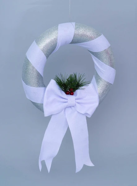 "NATALE" CORONA POLISTIROLO CM 35 ARGENTO CON FASCE BIANCHE