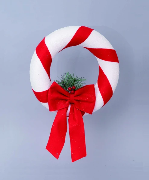 "NATALE" CORONA POLISTIROLO CM 35 BIANCA CON FASCE ROSSE