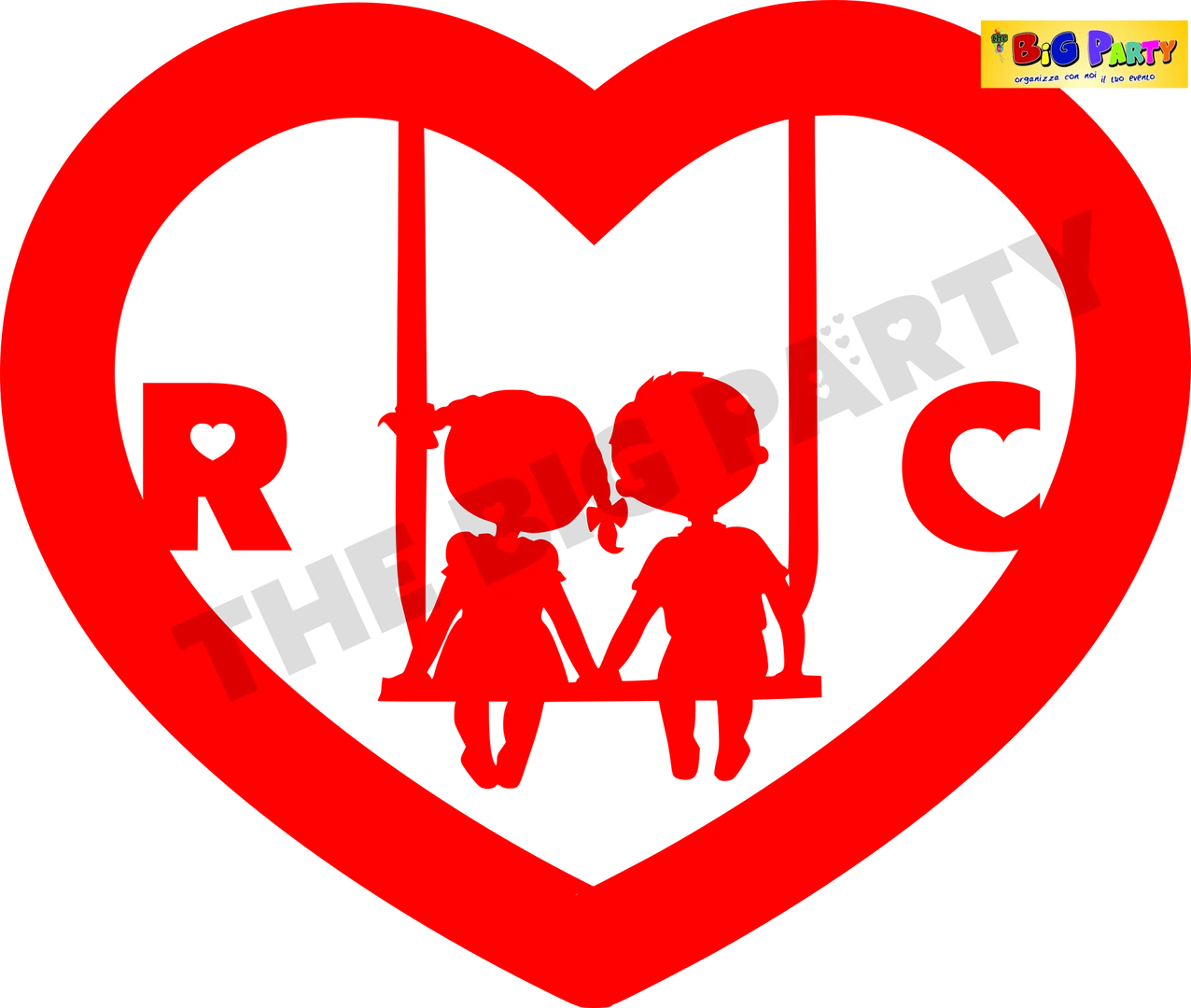 CUORE SAN VALENTINO  PERSONALIZZAILE CON SOGGETTI IN ALTALENA E INIZIALI COLORE ROSSO 50X40 CM (CIRCA)  