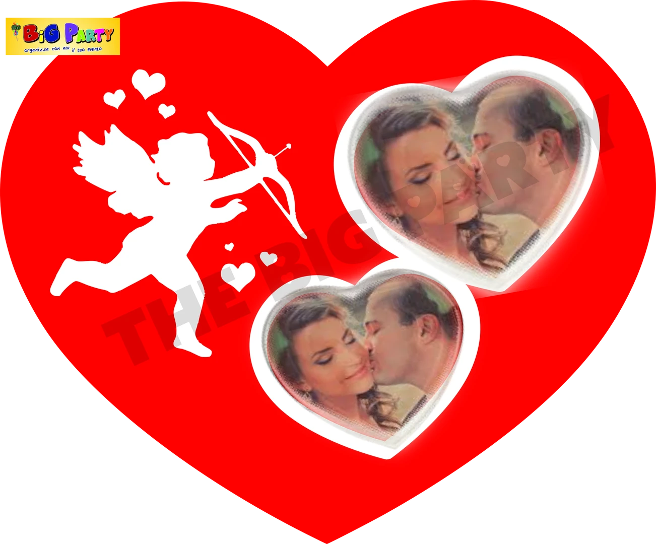 CUORE SAN VALENTINO  PORTA FOTO CON CUPIDO COLORE ROSSO 50X40 CM (CIRCA)    