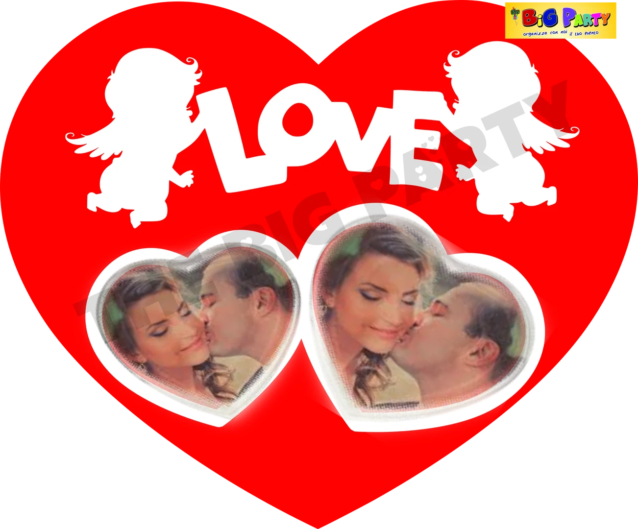 CUORE PORTA FOTO SAN VALENTINO  CON CUPIDO E SCRITTA LOVE COLORE ROSSO 49X40 CM (CIRCA)   