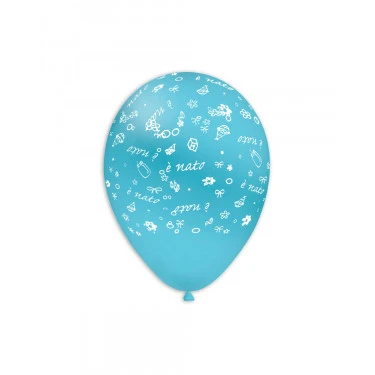 PALLONCINO LATTICE AZZURRO CON STAMPA E' NATO (30 CM CIRCA) 100 PZ
