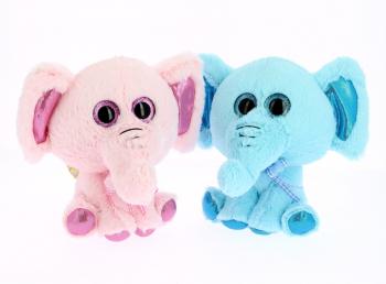 PELUCHE ELEFANTE OCCHIONI CRISTALLO ROSA E AZZURO - NASCITE CM 18