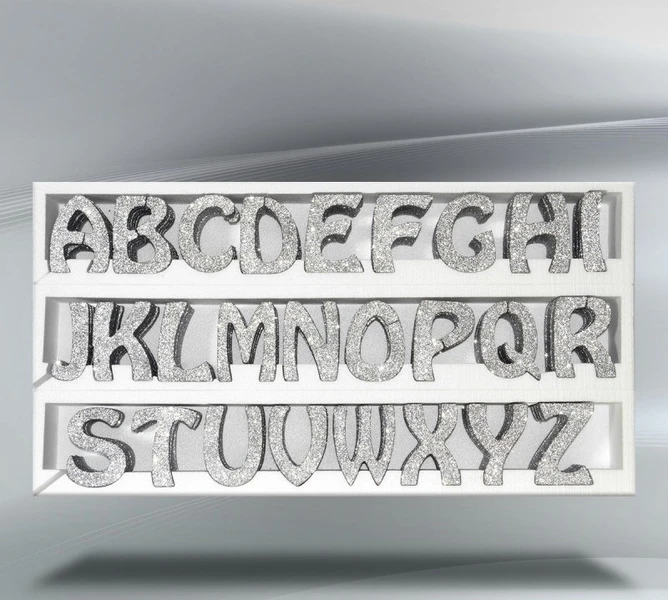 ESPOSITORE IN POLISTIROLO DA 130 LETTERE ARGENTO SPESSORE 2,5 CM, ALTEZZA 10 CM