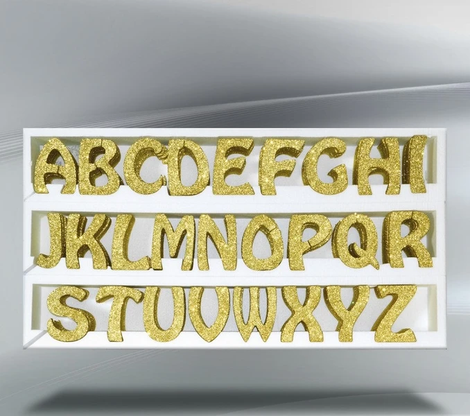 ESPOSITORE IN POLISTIROLO DA 130 LETTERE ORO SPESSORE 2,5 CM, ALTEZZA 10 CM