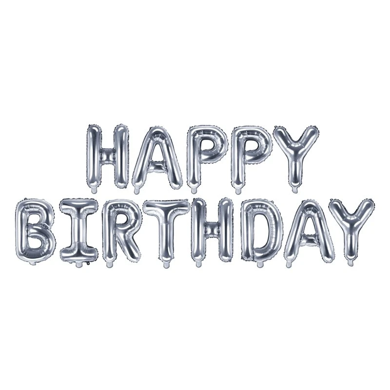 FESTONE PALLONCINI IN FOIL ARGENTO SCRITTA HAPPY BIRTHDAY