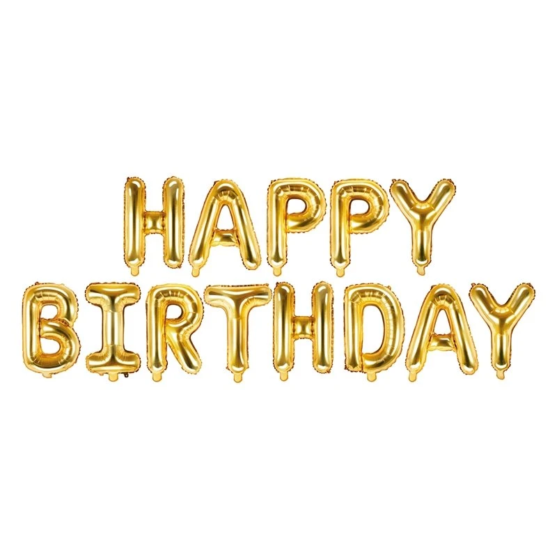 FESTONE PALLONCINI IN FOIL ORO SCRITTA HAPPY BIRTHDAY 