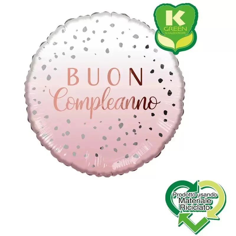 PALLONCINO IN FOIL BUON COMPLEANNO ROSA CON POIS  