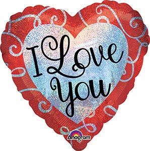 PALLONCINO FORMA CUORE I LOVE YOU SFONDO OLOGRAFICO GONFIABILE AD ELIO