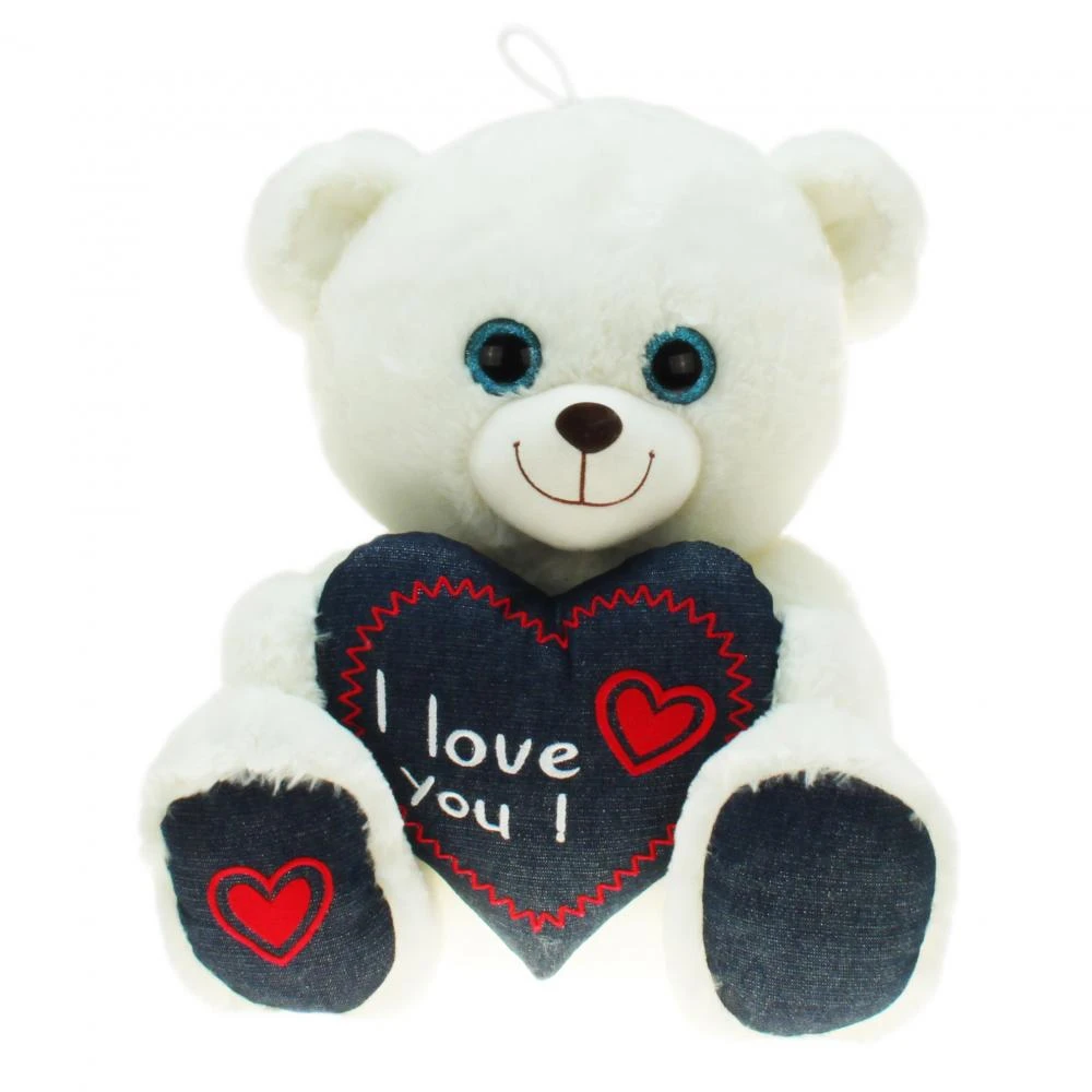 K13820-Peluche orso cuore jeans 25 cm 