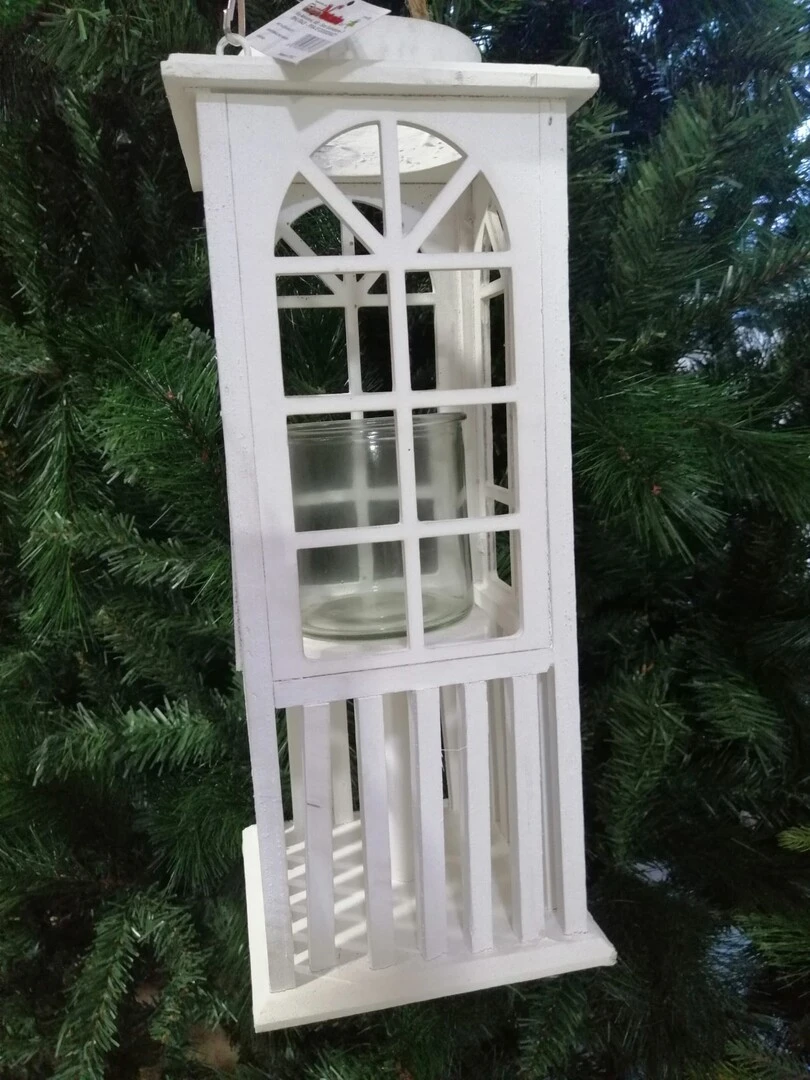 "NATALE" LANTERNA PORTACANDELA LEGNO IANCA CM 14X 42 H